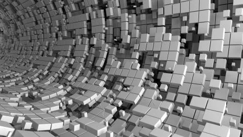 3d digital background with circular surface broken into square fragments. Dig Stock Illustration