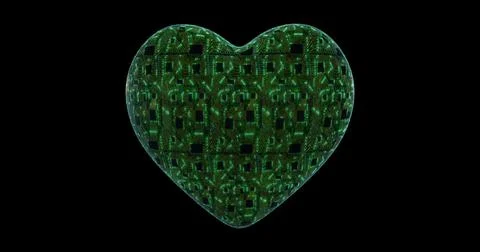 3D digital background, heart with mounting board and chips. Digital neural ne Stockillustratie