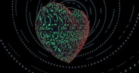 3D digital background, heart with mounting board and chips. Digital neural ne Stockillustratie