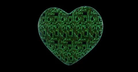 3D digital background, heart with mounting board and chips. Digital neural ne Stockillustratie