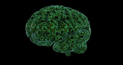 3d digital brain maded from printed circuit board and processors. Digital neu Stock Illustration