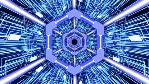 3D Digital Circuit System with Hexagon Rings Borders in Blue Color Background Illustrazione stock