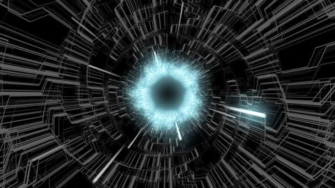 3D Digital Circuit System Tunnel with Glowing Light Waves Background Ver.1 Stock Illustration