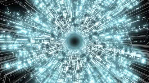 3D Digital Circuit System Tunnel with Glowing Light Waves Background Ver.3 Stock Illustration