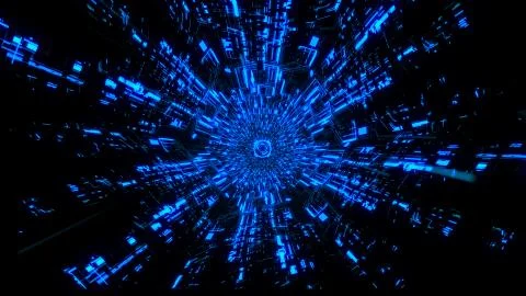3D Digital Circuit System Tunnels and Waves in Blue color theme BG Ver.1 Stock Illustration