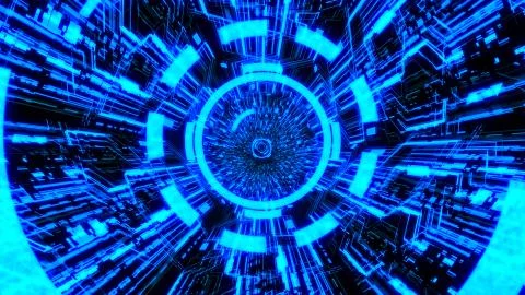 3D Digital Circuit System Tunnels and Waves in Blue color theme Background Ver.4 Illustrazione stock