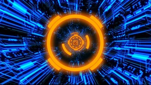 3D Digital Circuit System Tunnels and Waves in Orange-Blue color theme BG Ver.2 Illustrazione stock