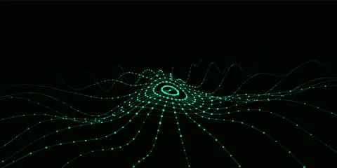 3D digital circular dynamic wave. Technology smart wave. Seamless flow digi.. イラスト素材