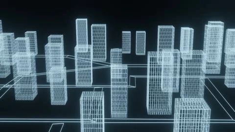 3d digital cityscape filled with interconnected structures and glowing line.. Stock Footage 296298365