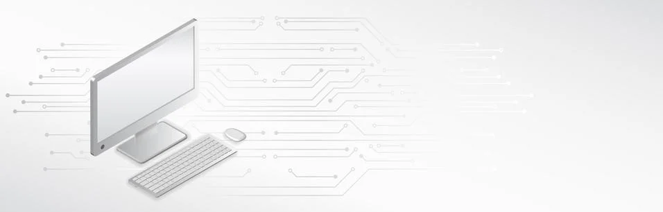 3d Digital Desktop computer templates. Mockup Personal Computer on the gray t Stock Illustration