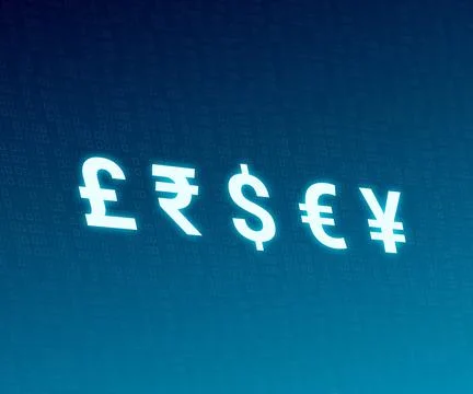 3d digital different currency sigh isolated on digital background with blur v Stock Illustration