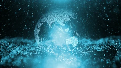 3D digital earth planet rotation on blue cyber background 動画素材 229485072