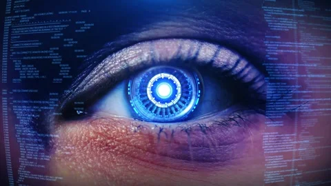 3D Digital eye scan programming code technology background. software developer Stock Footage 333969914