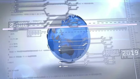 3D digital globe being animated in dashboard, with network lines, numeric nodes, Stock Footage 309111084