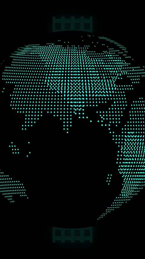 3D digital globe made of glowing cyan dots forming world sphere. Earth visu.. Stock Footage 345964909