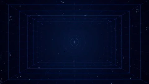 3D Digital Grid Tunnel Loop with HUD Target Crosshair 库存影片 346745025