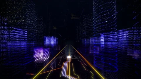 3D digital hologram of computer code appearing inside computer graphics machine Stock Footage 220676883