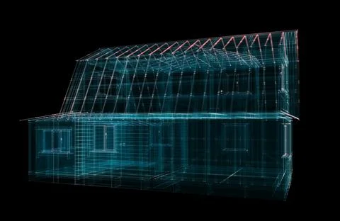 3D Digital house of particles Stock Illustration