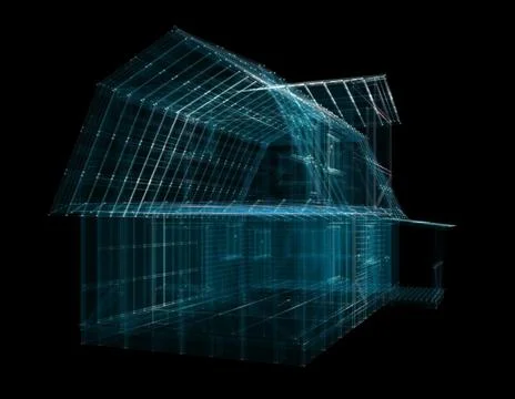 3D Digital house of particles Stock Illustration