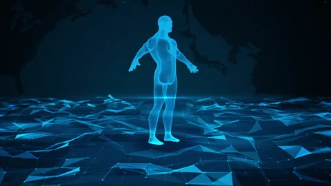 3D Digital Human with Abstract Polygonal Technology Network Stock Footage 339045990