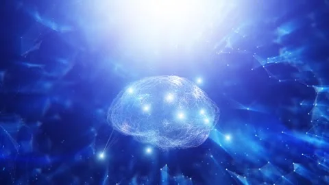 3d digital human brain in futuristic cyberspace network Stock Footage 345053454