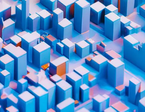 3D digital illustration of blue geometric techno cubes Stock Illustration