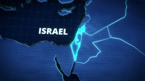 3D Digital Map of Israel with Glowing Borders and Tech Grid Stock Footage 335742448