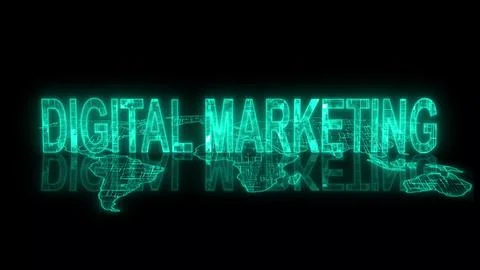 3d digital marketing text technology cyan glowing 스톡 일러스트