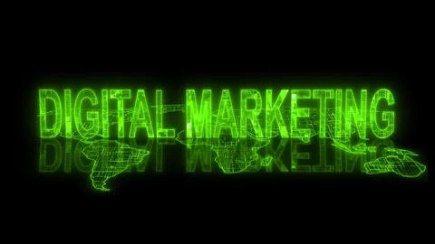 3d digital marketing text technology green glowing 스톡 일러스트