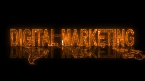 3d digital marketing text technology orange glowing 스톡 일러스트