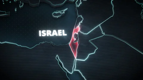 3D Digital Middle East Map With Glowing Red Pulsating Highlight On Israel Stock Footage 335742464