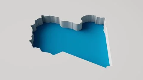 3D digital render of the blue Libya map outline carved on a white surface Stock Illustration