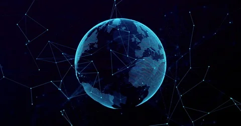 3d digital rendering blue planet earth globe, with glow connection point Video stock 85130937