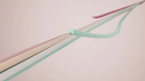 3D Digital Rendering Curved Abstract Tubes Mint Green Peach and Pink Stock Footage 330480289
