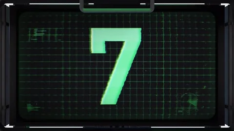 3D Digital Screen Countdown Number 7 With Alpha Stock Footage 293579286