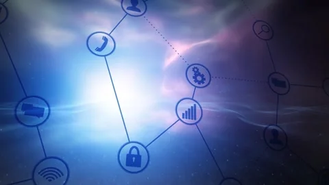 3d digital tech icon symbol on metaverse artistic network background Video stock 332815290