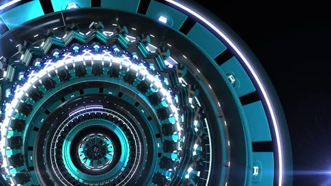 3D digital technology sci-fi HUD, circle gear machine element 動画素材 283472175
