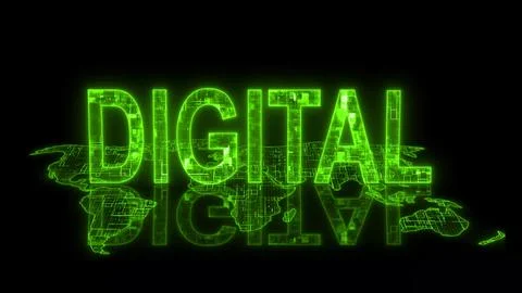 3d digital text technology earth map glowing green Stock Illustration
