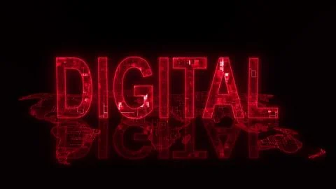 3d digital text technology earth map glowing red Stock Illustration