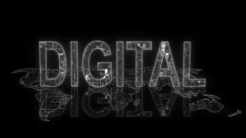3d digital text technology earth map glowing Stock Illustration