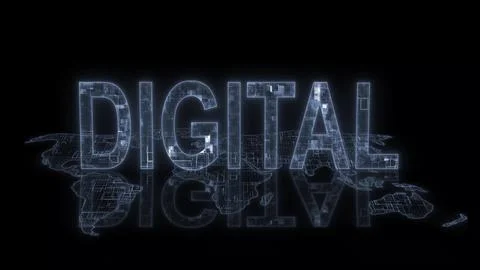 3d digital text technology earth map Stock Illustration