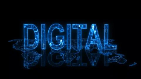 3d digital text technology earth map glowing blue Stock Photos