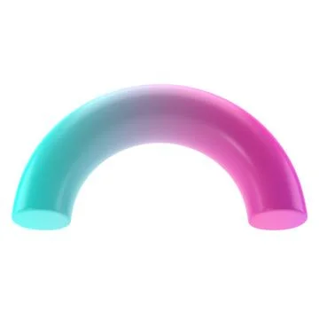 3d dimensional shape semidonut geometric metal. Realistic glossy turquoise and Illustrazione stock