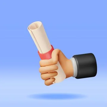 3D Diploma Paper Scroll in Hand Stock Illustration