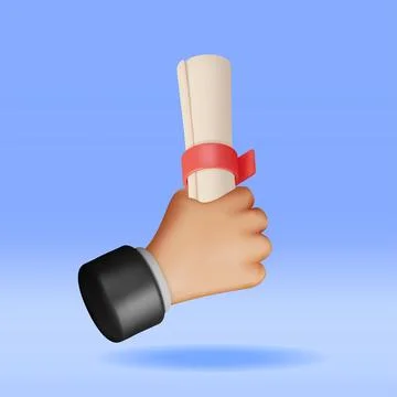 3D Diploma Paper Scroll in Hand Stock Illustration