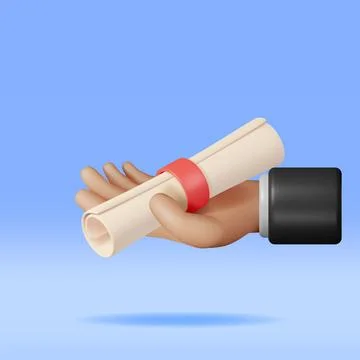 3D Diploma Paper Scroll in Hand Stock Illustration