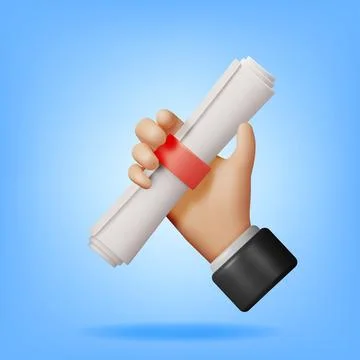 3D Diploma Paper Scroll in Hand Stock Illustration
