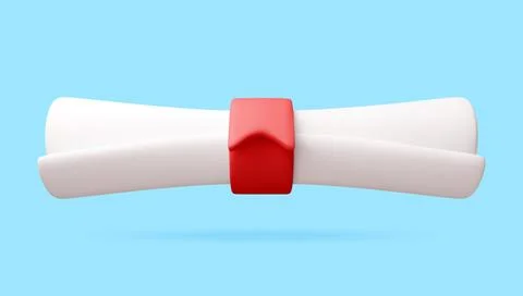 3D Diploma scroll with red ribbon. Illustrazione stock