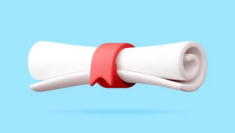 3d diploma scroll with red ribbon for graduation Illustrazione stock