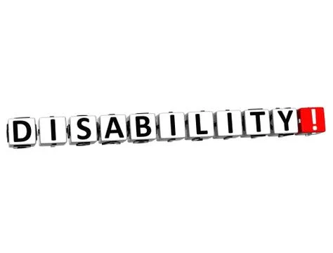 3d disability button click here block text Stock Illustration